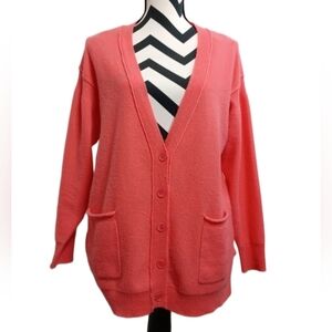 Anthropologie Pilcro 100% Cashmere Old Money Coral Button Down Front Cardigan